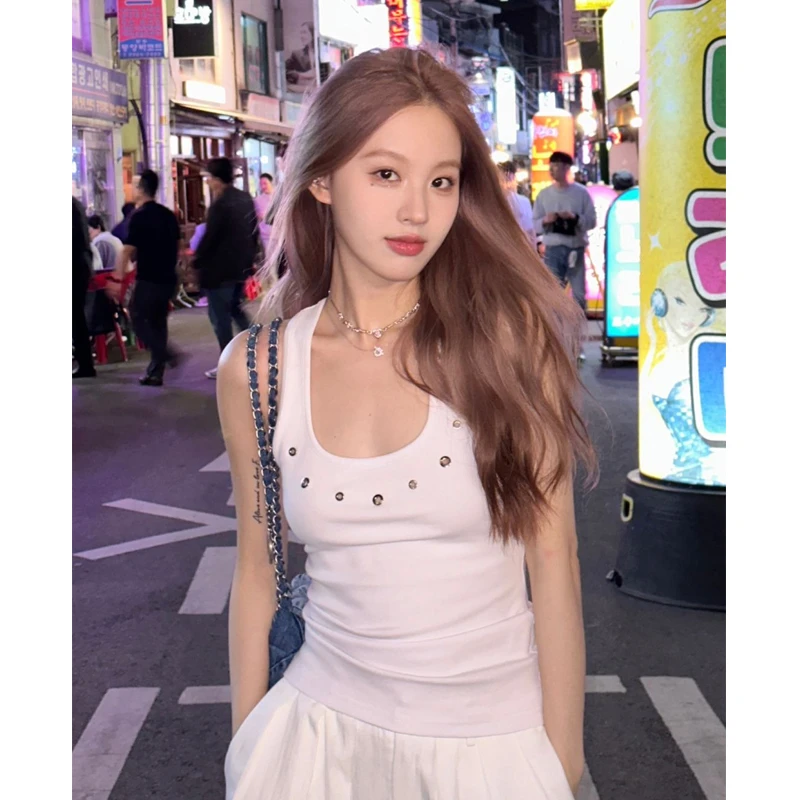 白色工字小吊带背心女2024新款夏季内搭外穿修身显瘦辣妹无袖上衣