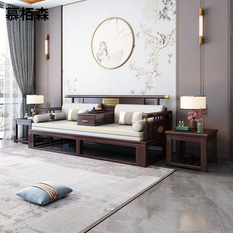 新中式罗汉床乌金木实木伸缩可推拉小户型多功能沙发可折叠罗汉床