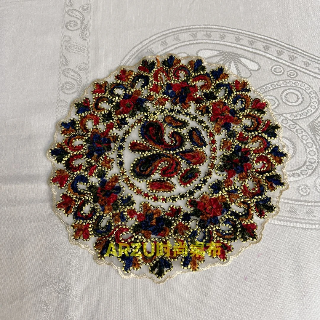 {新疆包邮}彩色餐垫子时尚复古家用圆形餐垫子手工陶瓷花纹