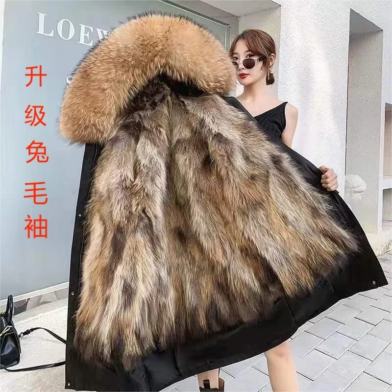 新款女士派克服貉子毛可拆卸内胆修身显瘦气质女装冬季保暖大衣