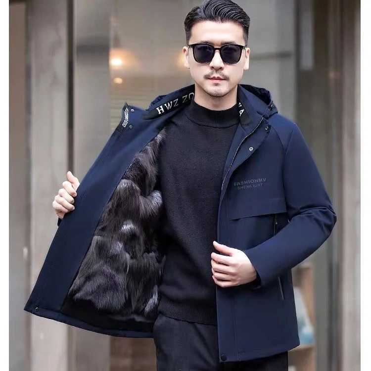 新款男士狐狸毛可拆卸派克服时尚加毛加厚冬季短款保暖大衣