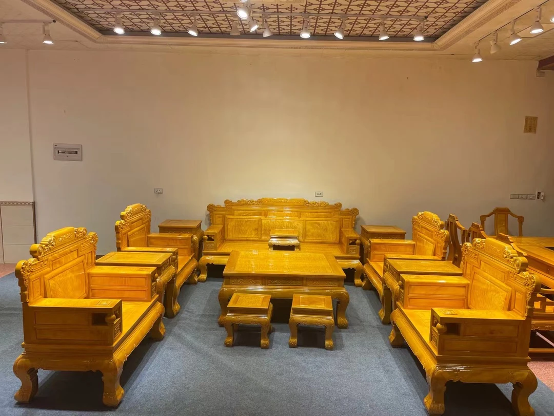 金丝楠木财源滚滚沙发水波纹加大加厚款沙发十三件套客厅家具雕花