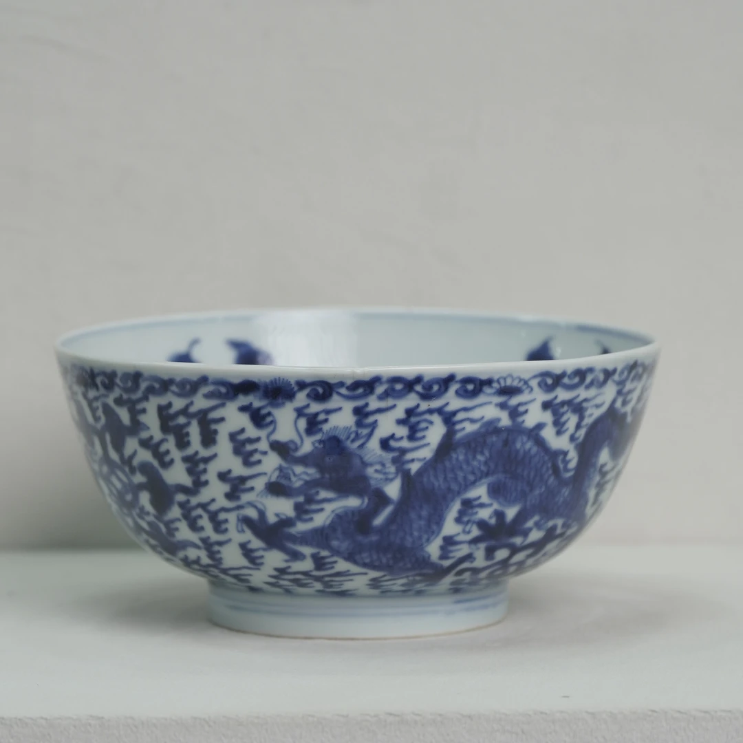 【雍正】青花外双龙赶珠纹内海水升龙纹大碗
