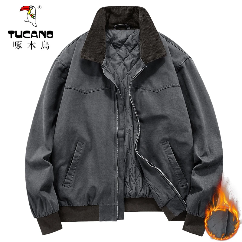 啄木鳥潮流百搭宽松大码男士外套秋冬季休闲防寒保暖翻领纯棉棉服