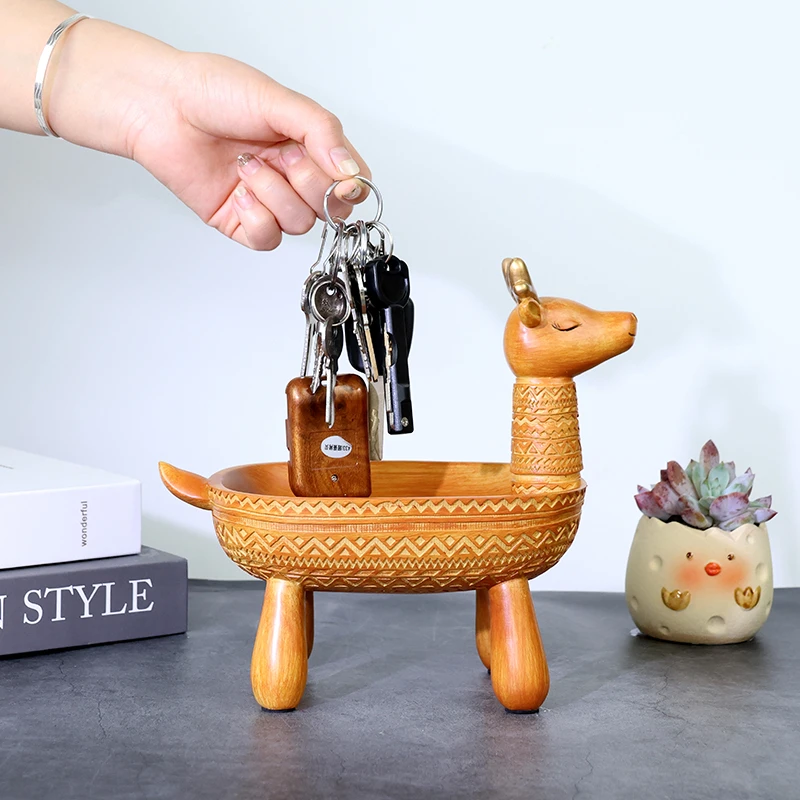 入户高档钥匙收纳盘麋鹿轻奢简约玄关摆件客厅鞋柜糖果化妆品装饰