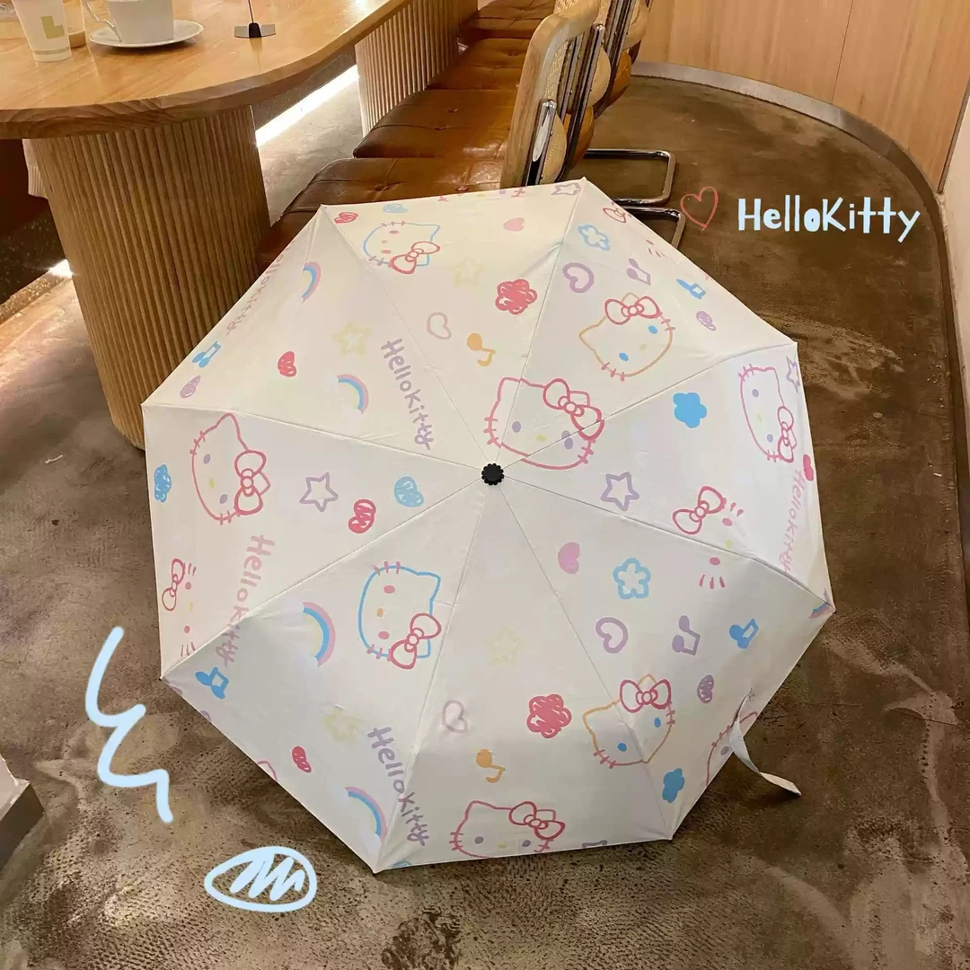 可爱kt三折八开双龙骨自动/手动晴雨两用防紫外线伞可爱小清新