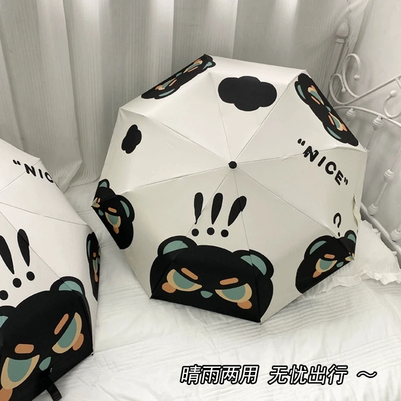 黑猫-2三折八开双龙骨自动/手动晴雨两用防紫外线伞可爱小清新