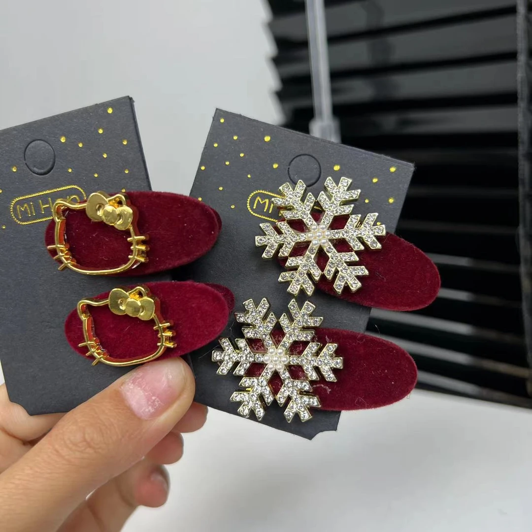 秋冬新年圣诞雪花边夹碎发夹刘海小边夹2063(两只装）