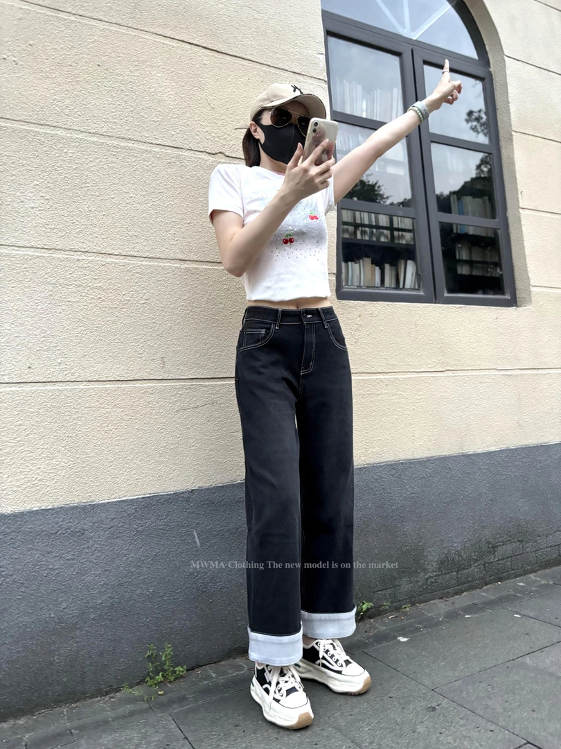 SU 【532】代96素素MWMA挽边早秋九分窄版阔腿四面弹牛仔裤~