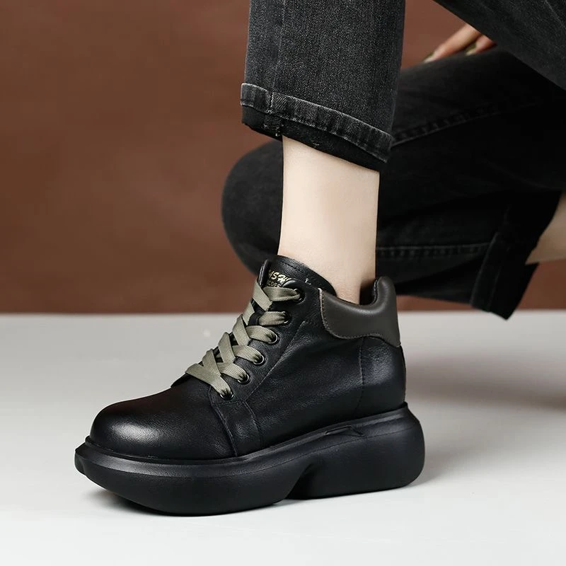 厚底增高法式英伦马丁靴女2024秋冬新款舒适软皮软底加绒百搭