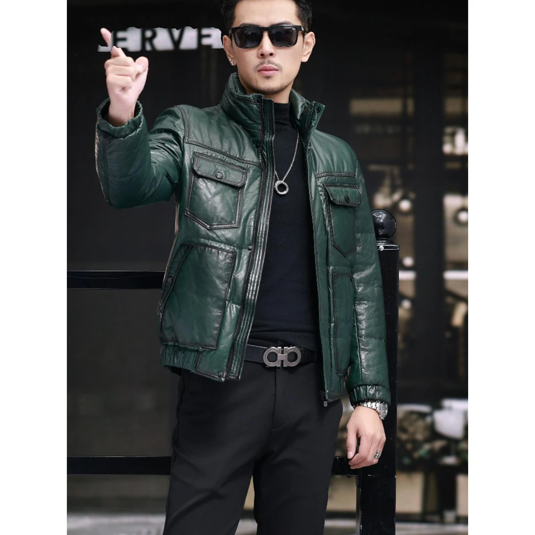 冬季新品头层牛皮立领鹅绒内胆填充不可拆卸款