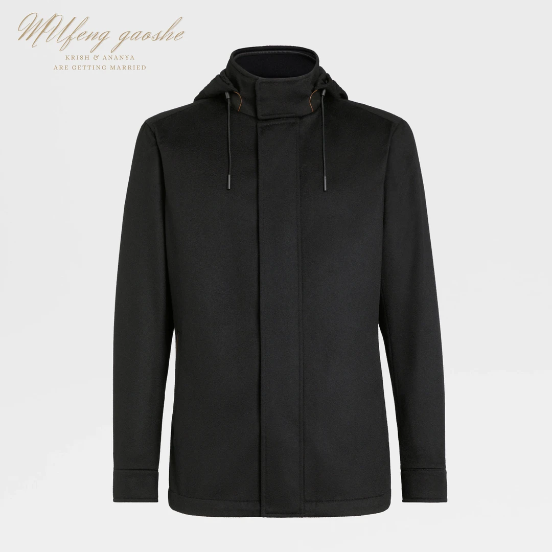 Z杰*亚重磅高奢精细羊毛连帽行政夹克男士秋冬商务休闲设计款1006