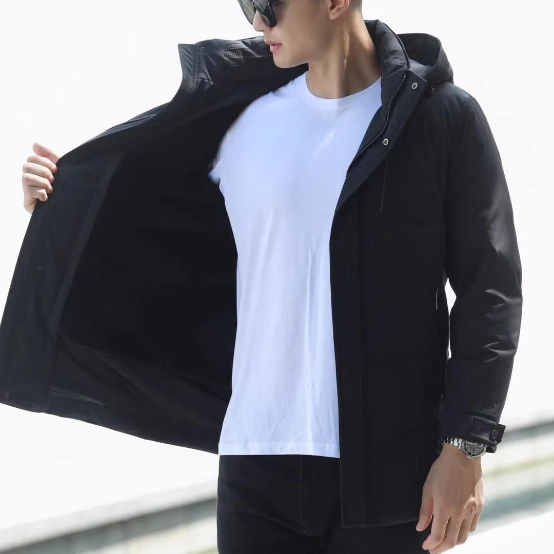 高奢定制皮毛一体可拆卸连帽男士休闲秋冬中长款派克羽绒服0019