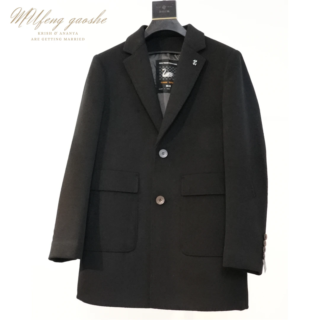 奢选精品/秋冬羊毛呢西服+鹅绒中长款大衣男士保暖商务休闲款2369