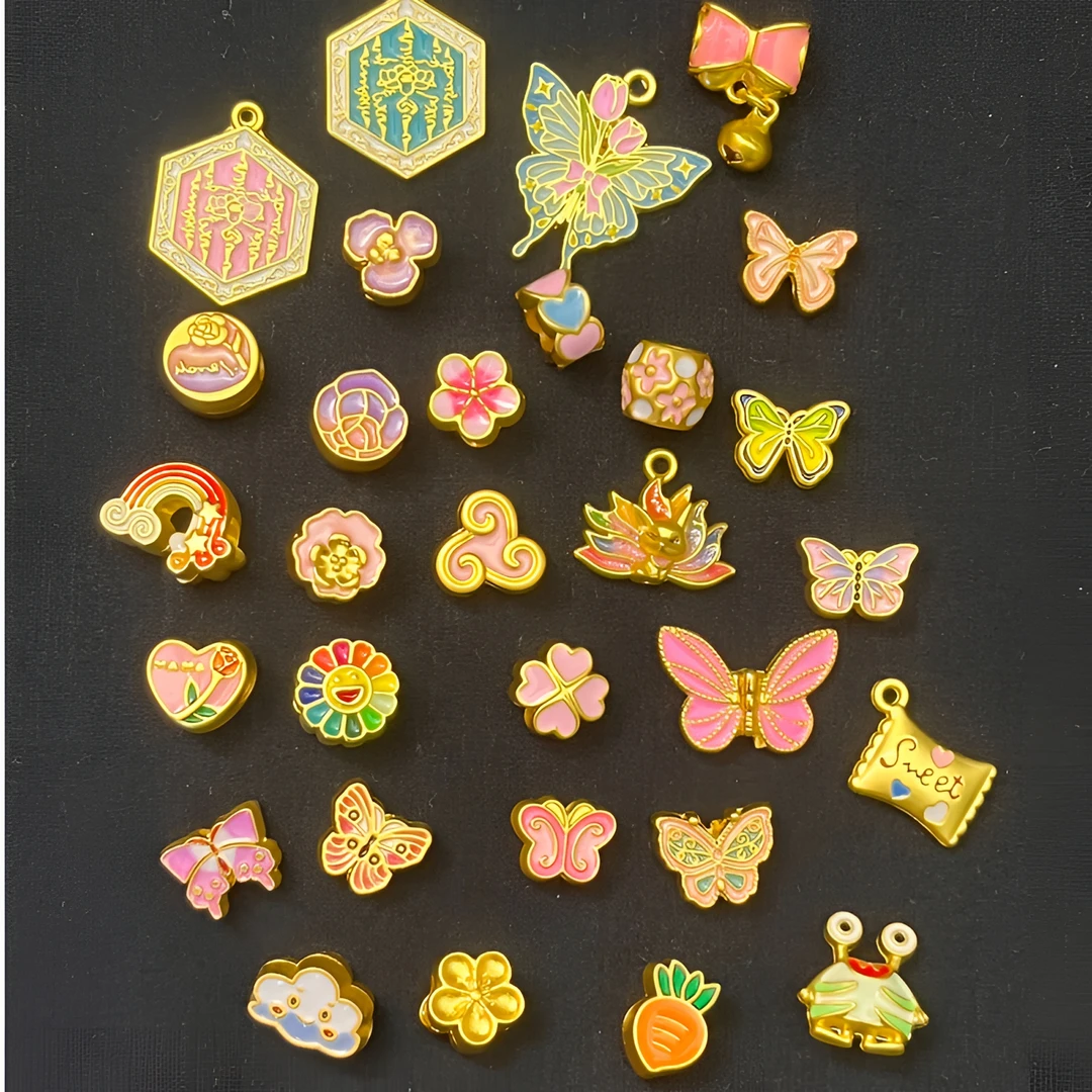 【自选】手链串珠diy配件高保色新中式古法哑金沙金滴油配件挂坠