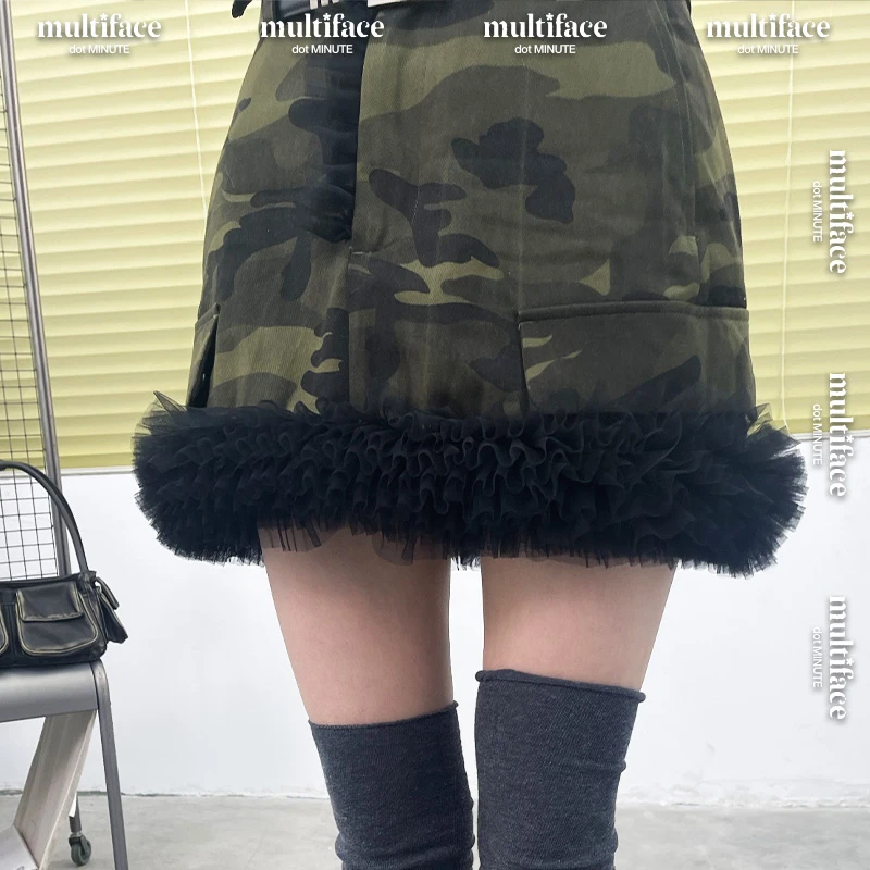 multiface 迷彩蕾丝短裙