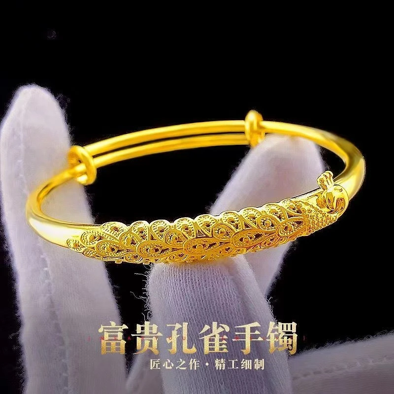 古法孔雀手镯推拉可调节时尚百搭精美龙凤呈祥妈妈女
