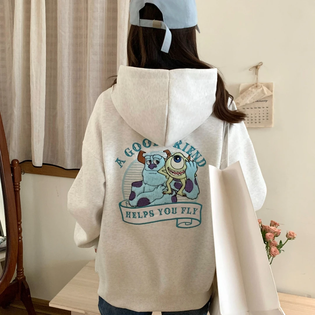 2024新款连帽卫衣女宽松休闲洋气时尚百搭卡通单眼仔小怪兽上衣秋