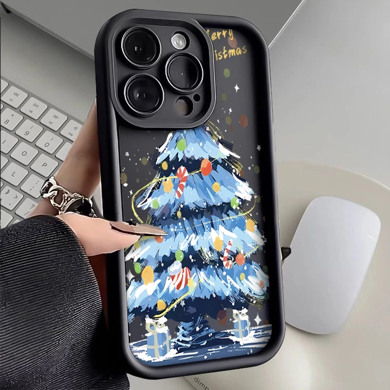 SMBLCE蓝色圣诞树适用iphone15/13/14苹果手机壳华为vivo小米oppo