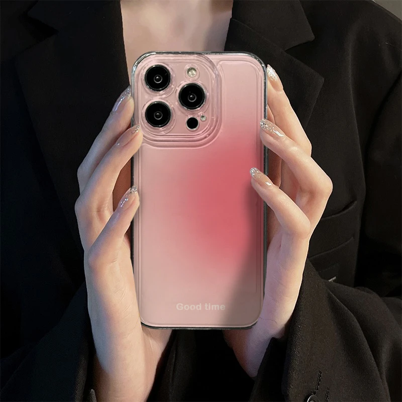 SMBLCE渐变粉色晕染iPhone14promax手机壳苹果13简约12女xr软11套