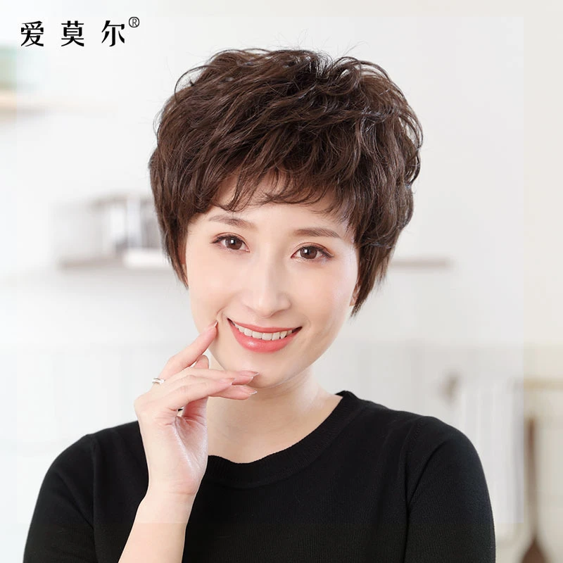 Emmor/爱莫尔手工短发中老年妈妈款短卷发全手织真人发丝轻薄透气