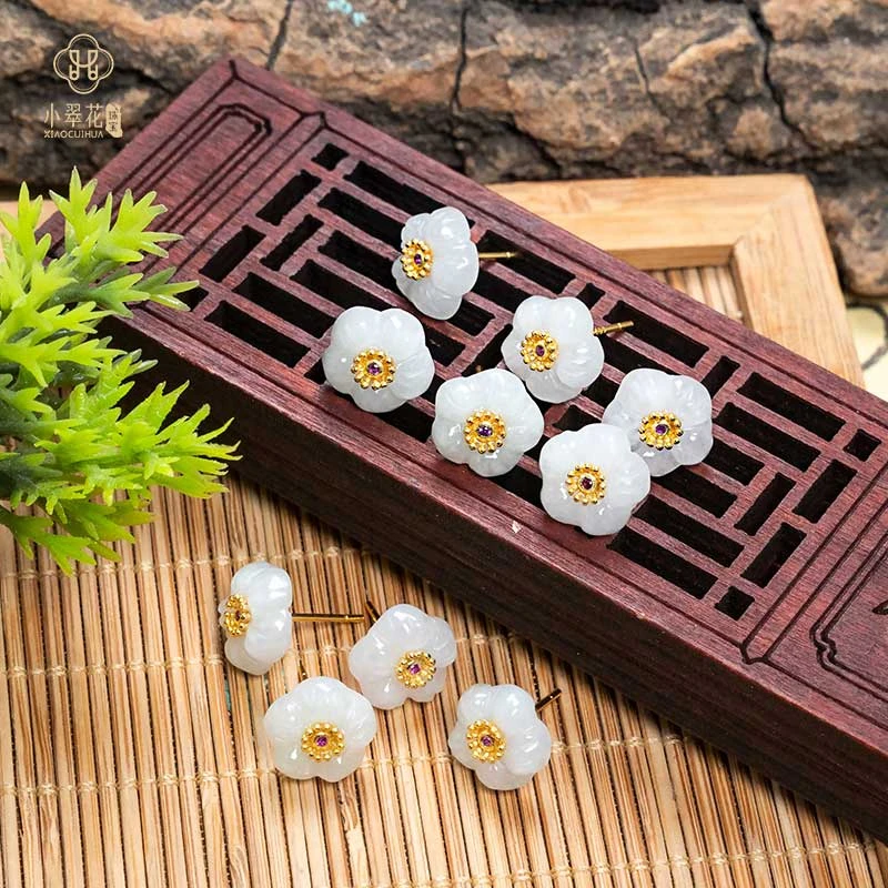 【李佳臻选】翡翠小花耳钉小花翡翠耳饰耳钉气质耳饰多样性发一对