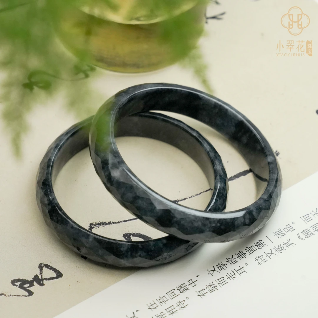 【定制许愿池】天然翡翠A货乌鸡切割面手镯镯子百搭多样性发一个