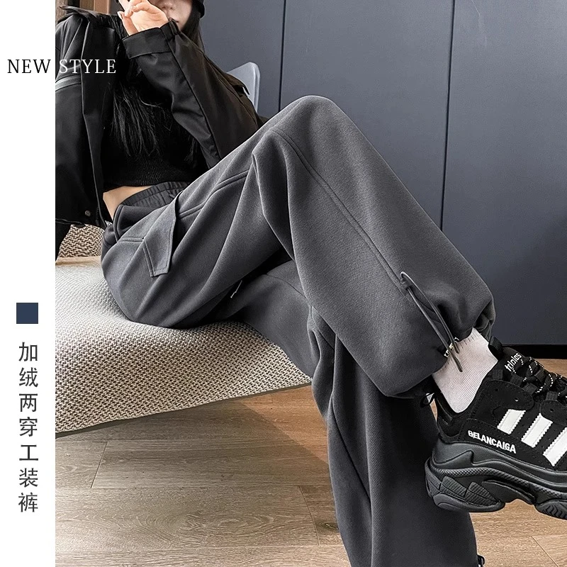爆款加绒休闲运动裤女2024新款工装裤爆款加厚秋冬女裤工装卫裤潮