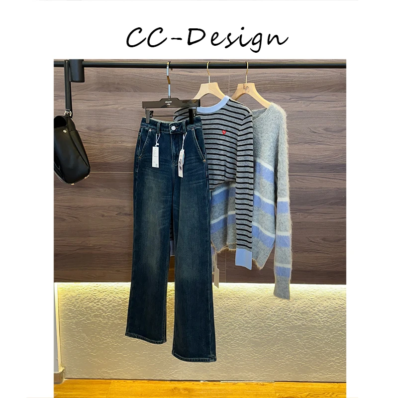 CAICAI-【长腿精】秋冬加绒宽松显瘦时尚百搭直筒水洗牛仔裤120002