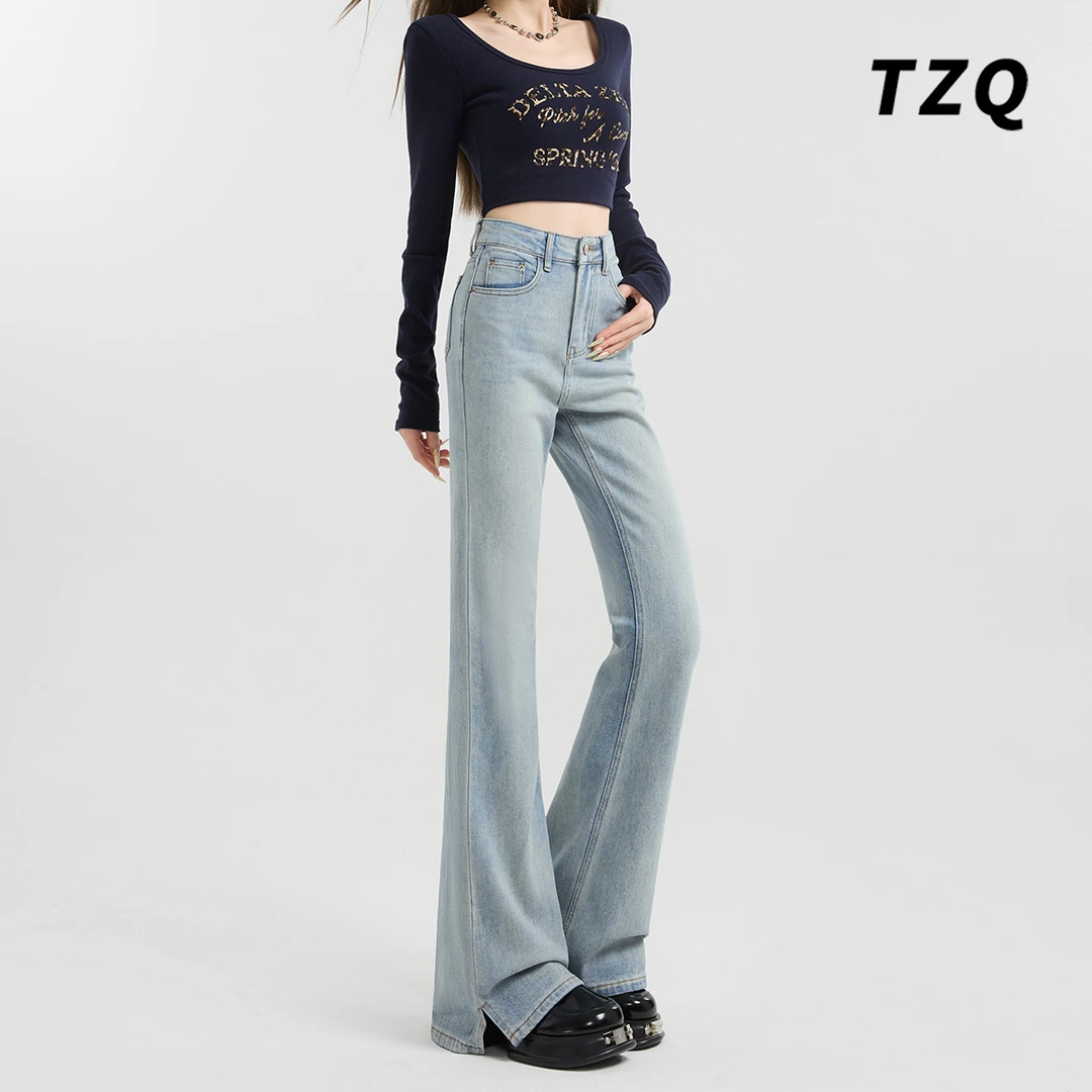 微喇牛仔裤女爆款2024冬季修身显瘦高腰弹力马蹄喇叭裤TZQ112149