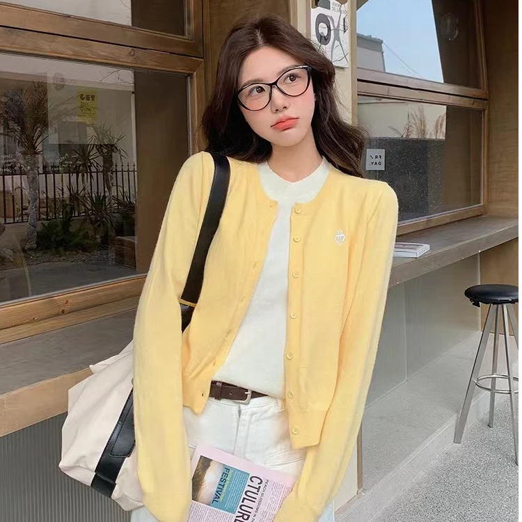 新款慵懒风假两件圆领针织开衫毛衣外套女爆款短款长袖TZQ81247