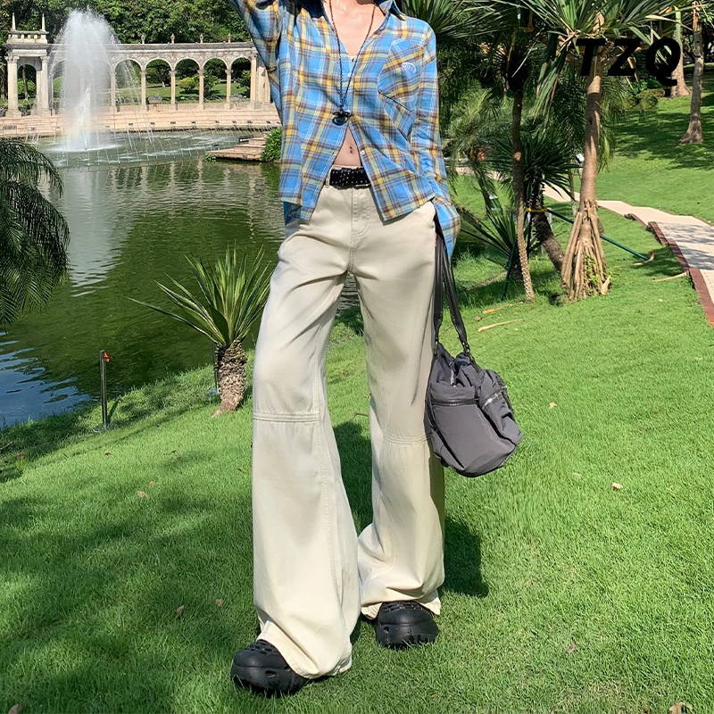 2024秋季新款美式高腰工装牛仔裤女宽松直筒阔腿拖地裤TZQ100201