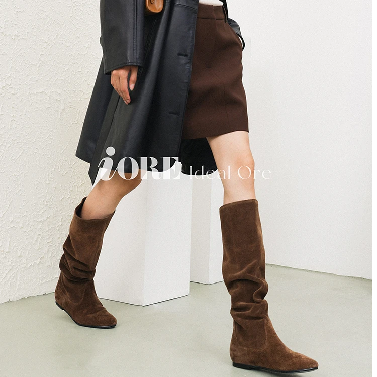 IORE理想矿石 设计师原创 慵懒感内增高软趴趴及膝靴长靴