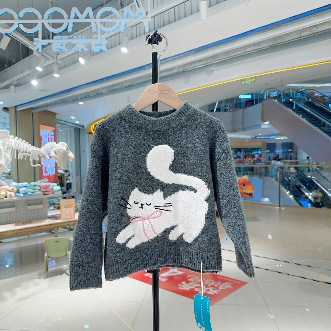 MOMOCO冬季女童韩系甜美猫咪刺绣毛衣75830230079