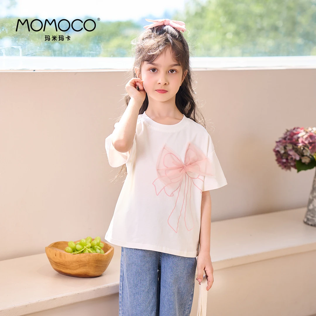 MOMOCO女童夏季时尚蝴蝶结T恤75630235022