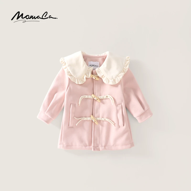 MOMOCO冬季新款女童时尚一字扣可爱甜美呢子大衣75830126006