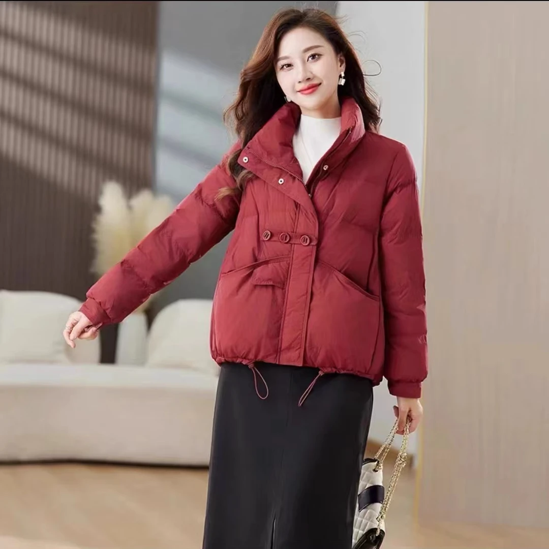 三粒扣加厚棉服女短款立领女士减龄保暖冬季新款显瘦国风外套棉衣