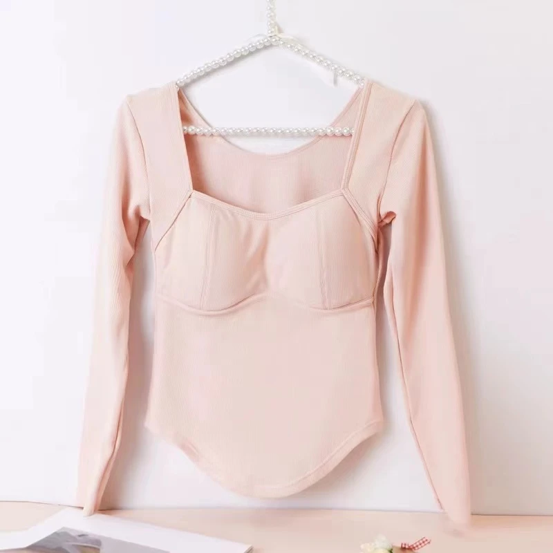 7007#保暖内衣女自带胸垫一体免穿文胸德绒发热显瘦打底上衣秋冬