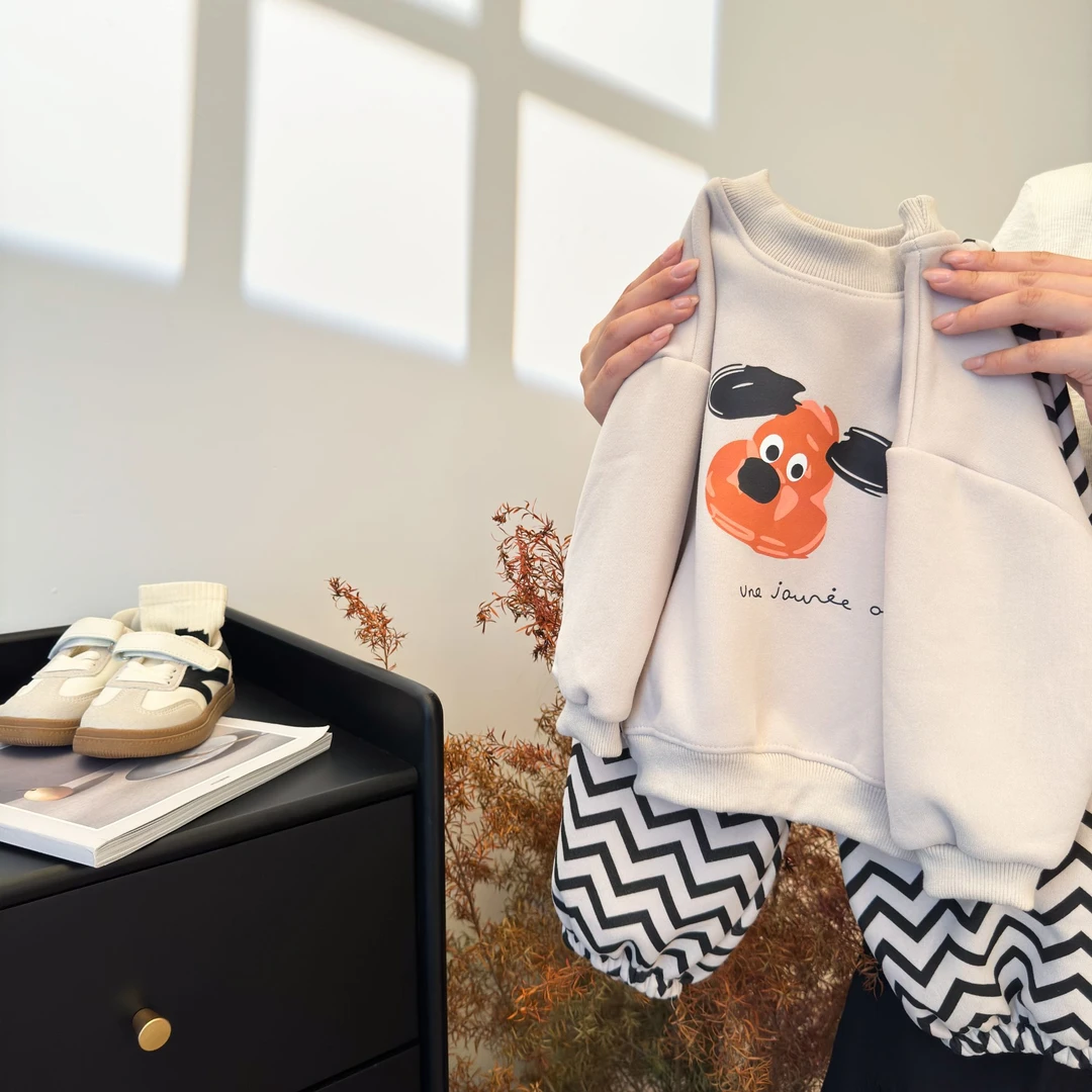 2024秋冬新款儿童加绒加厚卫衣套装24秋冬童卡通绒衫