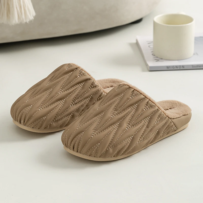 远港美拉德女士棉拖鞋美拉德褶皱男冬季室内家居保暖加绒防滑防水