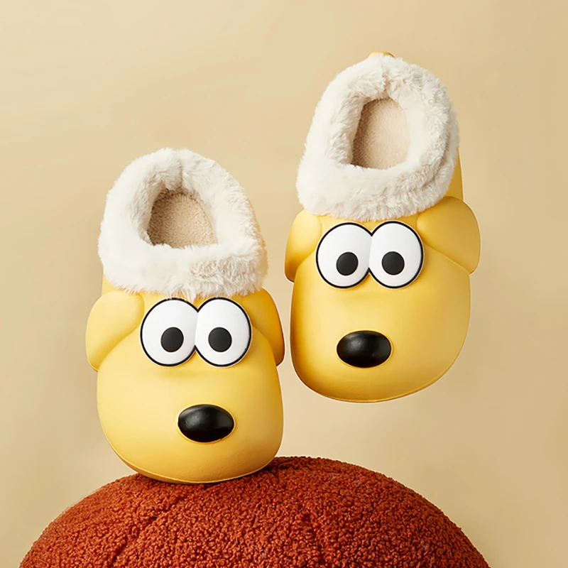 新款儿童拖鞋男女毛毛鞋卡通包跟家居保暖儿童棉拖防水棉拖鞋防滑