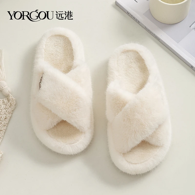 远港毛毛拖鞋女士外穿秋冬季居家室内保暖毛绒办公室棉拖