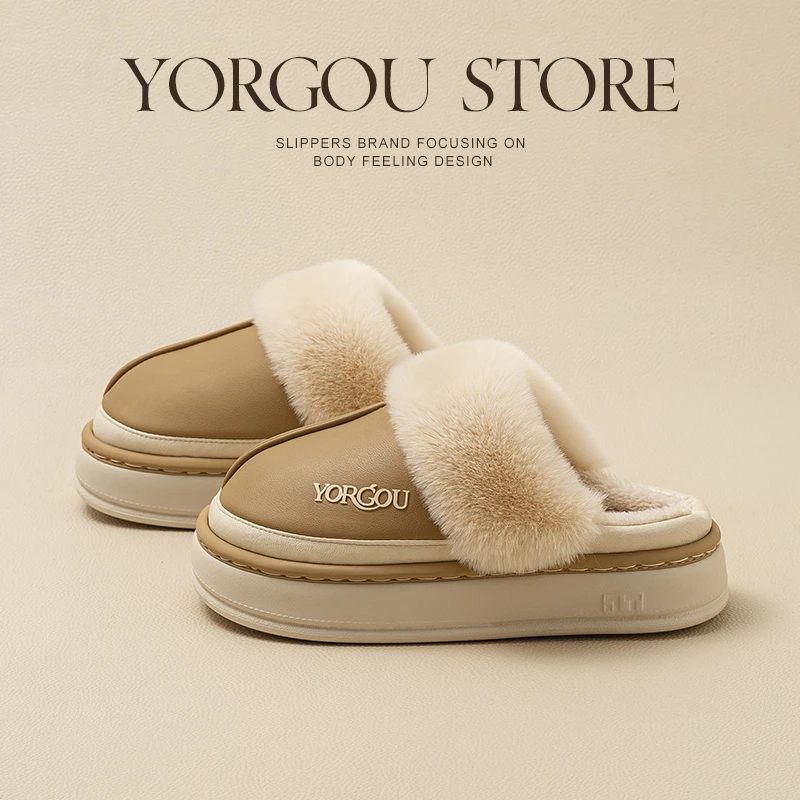 远港毛毛绒棉拖鞋女秋冬季室内家居防滑保暖防水皮拖鞋男