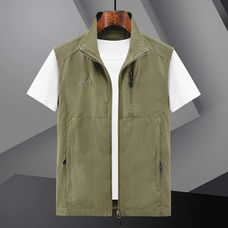 2024新款马甲男春秋薄款夏季马夹透气速干休闲立领背心坎肩男中年