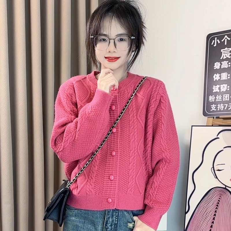 小个子设计感加厚毛衣女秋冬短款长袖针织衫开衫百搭宽松休闲外套