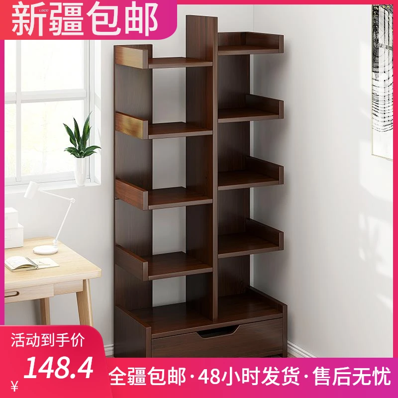 新疆包邮简易书架靠墙落地多层置物架网红小型书柜家用收纳架客厅