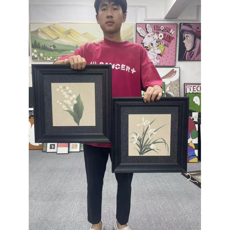 中古风客厅装饰画书房背景墙挂画新中式茶室艺术壁画兰花草4040