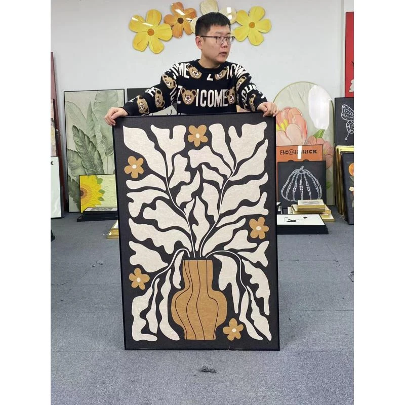 现代植物黑白灰风格高级装饰画法式客厅画走廊挂画花卉花瓶80120