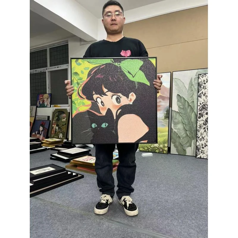 现代简约客厅装饰画卡沙发背景墙壁画卧室挂画卡通猫咪女孩6060