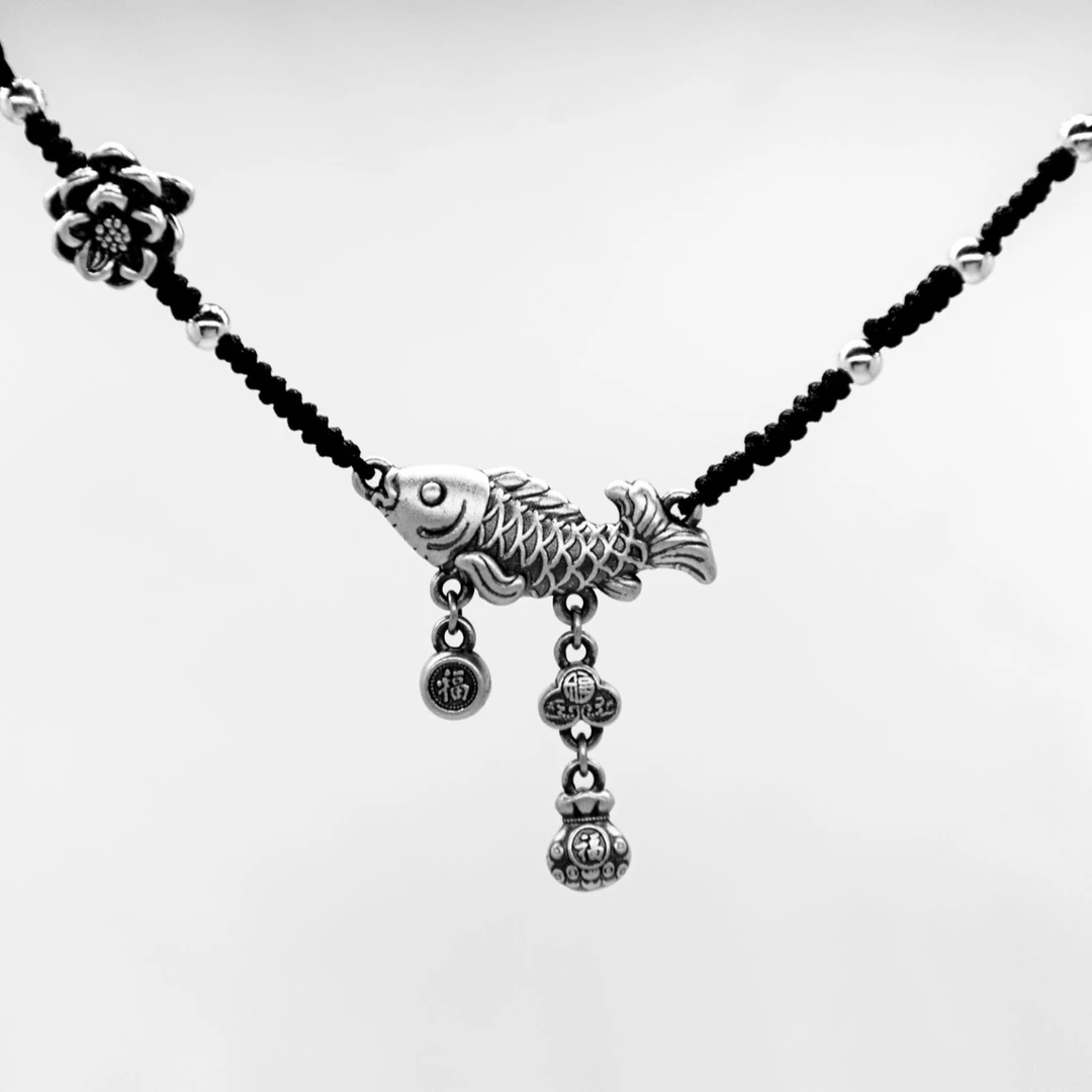 吊坠足银 小鱼莲花项链坠莲莲有余999足银女士节日礼物手工个性